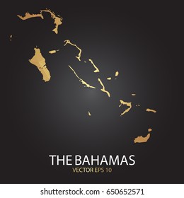 Low poly map of The Bahamas. Gold Polygonal shape on black background. Vector illustration eps 10.