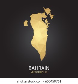 Low poly map of Bahrain. Gold Polygonal shape on black background. Vector illustration eps 10.