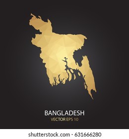 Low poly map of Bangladesh. Gold Polygonal shape on black background. Vector illustration eps 10.