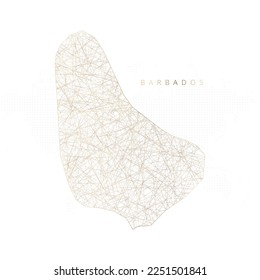 Low poly map of Barbados. Gold polygonal wireframe. Glittering vector with gold particles on white background. Vector illustration eps 10.