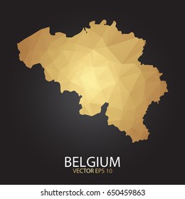 Low poly map of Belgium. Gold Polygonal shape on black background. Vector illustration eps 10.