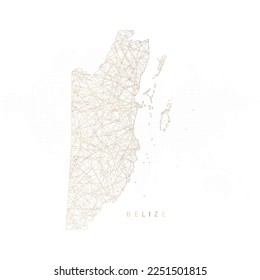 Low poly map of Belize. Gold polygonal wireframe. Glittering vector with gold particles on white background. Vector illustration eps 10.