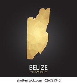 Low poly map of Belize. Gold Polygonal shape on black background. Vector illustration eps 10.