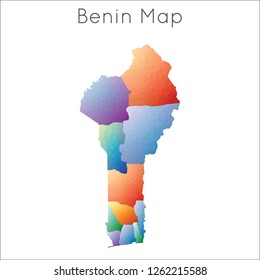 Low Poly map of Benin. Benin geometric polygonal, mosaic style map.