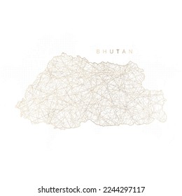 Low poly map of Bhutan. Gold polygonal wireframe. Glittering vector with gold particles on white background. Vector illustration eps 10.
