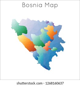 Low Poly map of Bosnia. Bosnia geometric polygonal, mosaic style map.