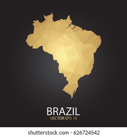 Low poly map of Brazil. Gold Polygonal shape on black background. Vector illustration eps 10.