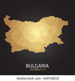 Low poly map of Bulgaria. Gold Polygonal shape on black background. Vector illustration eps 10.