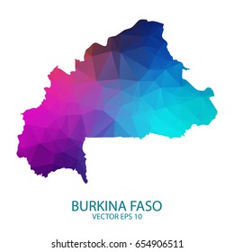 Low poly map of Burkina Faso. Colorful Polygonal shape on black background - vector illustration eps 10.