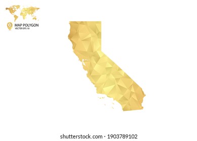 Low poly map of California. Gold Polygon. Vector illustration eps 10.
