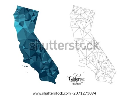 Low Poly Map of California State (USA). Polygonal Shape Vector Illustration on White Background. States of America Territory.