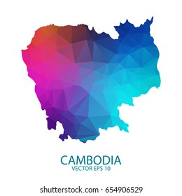 Low poly map of Cambodia. Colorful Polygonal shape on black background - vector illustration eps 10.