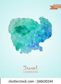 Low Poly map of Cambodia isolated. Vector version