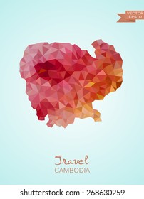 Low Poly map of Cambodia isolated. Vector version