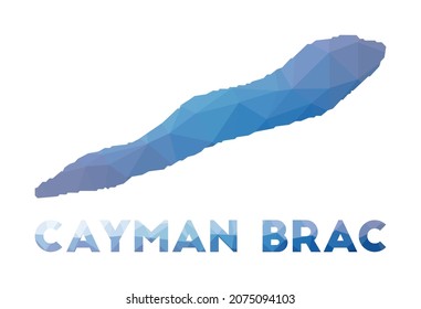 Low poly map of Cayman Brac. Geometric illustration of the island. Cayman Brac polygonal map. Technology, internet, network concept. Vector illustration.