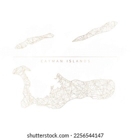 Low poly map of Cayman Islands. Gold polygonal wireframe. Glittering vector with gold particles on white background. Vector illustration eps 10.