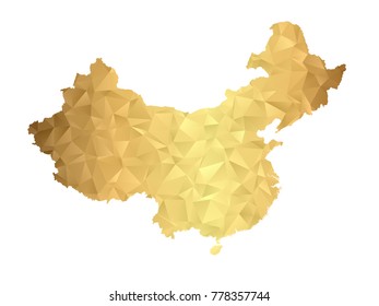 Low poly map of China. Gold Polygon. Vector illustration eps 10.