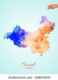 Low Poly map of China isolated. Vector version 