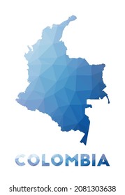Low poly map of Colombia. Geometric illustration of the country. Colombia polygonal map. Technology, internet, network concept. Vector illustration.