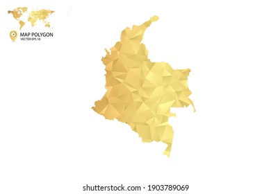 Low-Poly-Karte von Kolumbien. Goldpolygon. Vektorgrafik eps10.