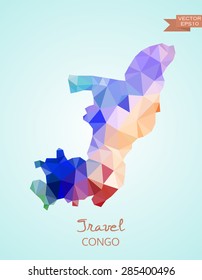 Low Poly map of Congo isolated on background. Vector version