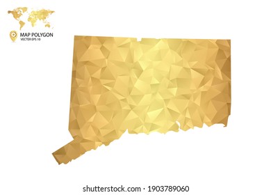 Low poly map of Connecticut. Gold Polygon. Vector illustration eps 10.