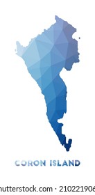 Low poly map of Coron Island. Coron Island polygonal map. Technology, internet, network concept. Vector illustration.