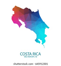 Low poly map of Costa Rica. Colorful Polygonal shape on black background. Vector illustration eps 10.