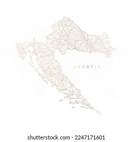 Low poly map of Croatia. Gold polygonal wireframe. Glittering vector with gold particles on white background. Vector illustration eps 10.