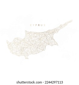 Low poly map of Cyprus. Gold polygonal wireframe. Glittering vector with gold particles on white background. Vector illustration eps 10.