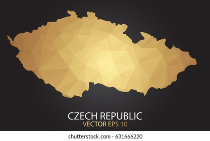 Low poly map of Czech Republic. Gold Polygonal shape on black background. Vector illustration eps 10.