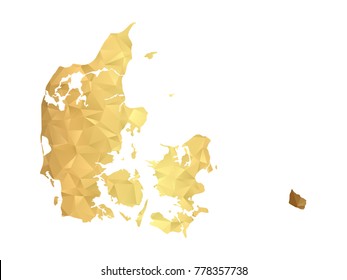 Low poly map of Denmark. Gold Polygon. Vector illustration eps 10.