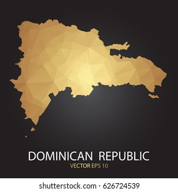 Low poly map of Dominican Republic. Gold Polygonal shape on black background. Vector illustration eps 10.