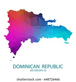 Low poly map of Dominican Republic. Colorful Polygonal shape on black background. Vector illustration eps 10.