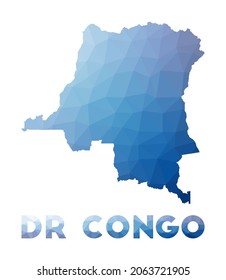 Low poly map of DR Congo. Geometric illustration of the country. DR Congo polygonal map. Technology, internet, network concept. Vector illustration.