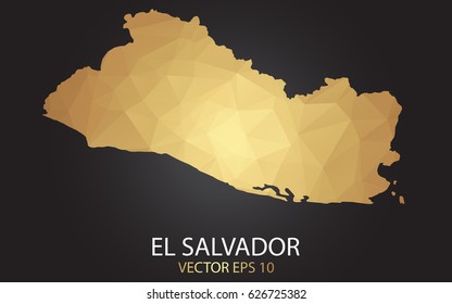 Low poly map of El Salvador. Gold Polygonal shape on black background. Vector illustration eps 10.