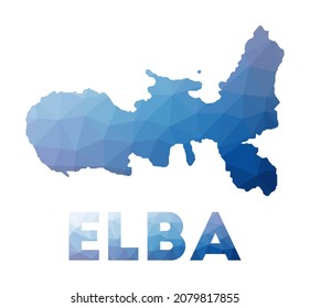 Low poly map of Elba. Geometric illustration of the island. Elba polygonal map. Technology, internet, network concept. Vector illustration.