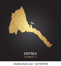 Low poly map of Eritrea. Gold Polygonal shape on black background. Vector illustration eps 10.