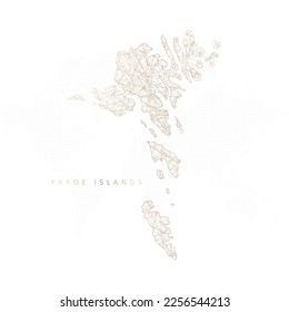 Low poly map of Faroe Islands. Gold polygonal wireframe. Glittering vector with gold particles on white background. Vector illustration eps 10.