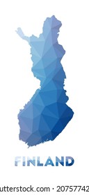 Low poly map of Finland. Geometric illustration of the country. Finland polygonal map. Technology, internet, network concept. Vector illustration.
