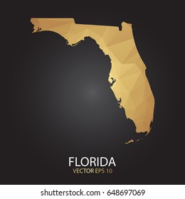 Low poly map of Florida. Gold Polygonal shape on black background. Vector illustration eps 10.