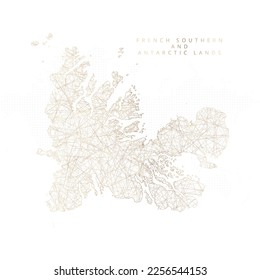 Low poly map of French Southern and Antarctic Lands. Gold polygonal wireframe. Glittering vector with gold particles on white background. Vector illustration eps 10.