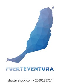 Mapa de baja polilla de Fuerteventura. Ilustración geométrica de la isla. Mapa poligonal de Fuerteventura. Tecnología, Internet, concepto de red. Ilustración vectorial.