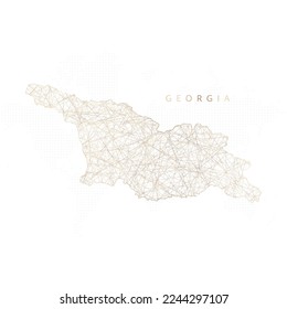 Mapa de baja polilla de Georgia. Mazo de cables polígono dorado. Vector de brillo con partículas de oro sobre fondo blanco. Ilustración vectorial eps 10.