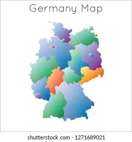 Low poly map of Germany. Geometric polygonal map showing the country's regions.