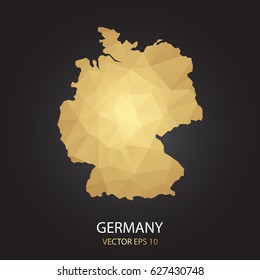 Low poly map of Germany. Gold Polygonal shape on black background. Vector illustration eps 10.