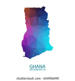 Low poly map of Ghana. Colorful Polygonal shape on black background - vector illustration eps 10.