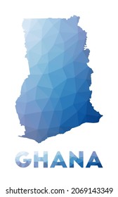Low poly map of Ghana. Geometric illustration of the country. Ghana polygonal map. Technology, internet, network concept. Vector illustration.