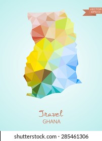 Low Poly map of Ghana isolated on background. Vector version