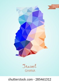 Low Poly map of Ghana isolated on background. Vector version